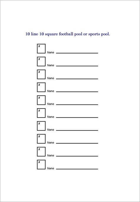 Printable 10 Line Football Pool